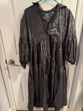 Pilcro Metallic Black silver Women's Tiered Shirt Dress high low like new